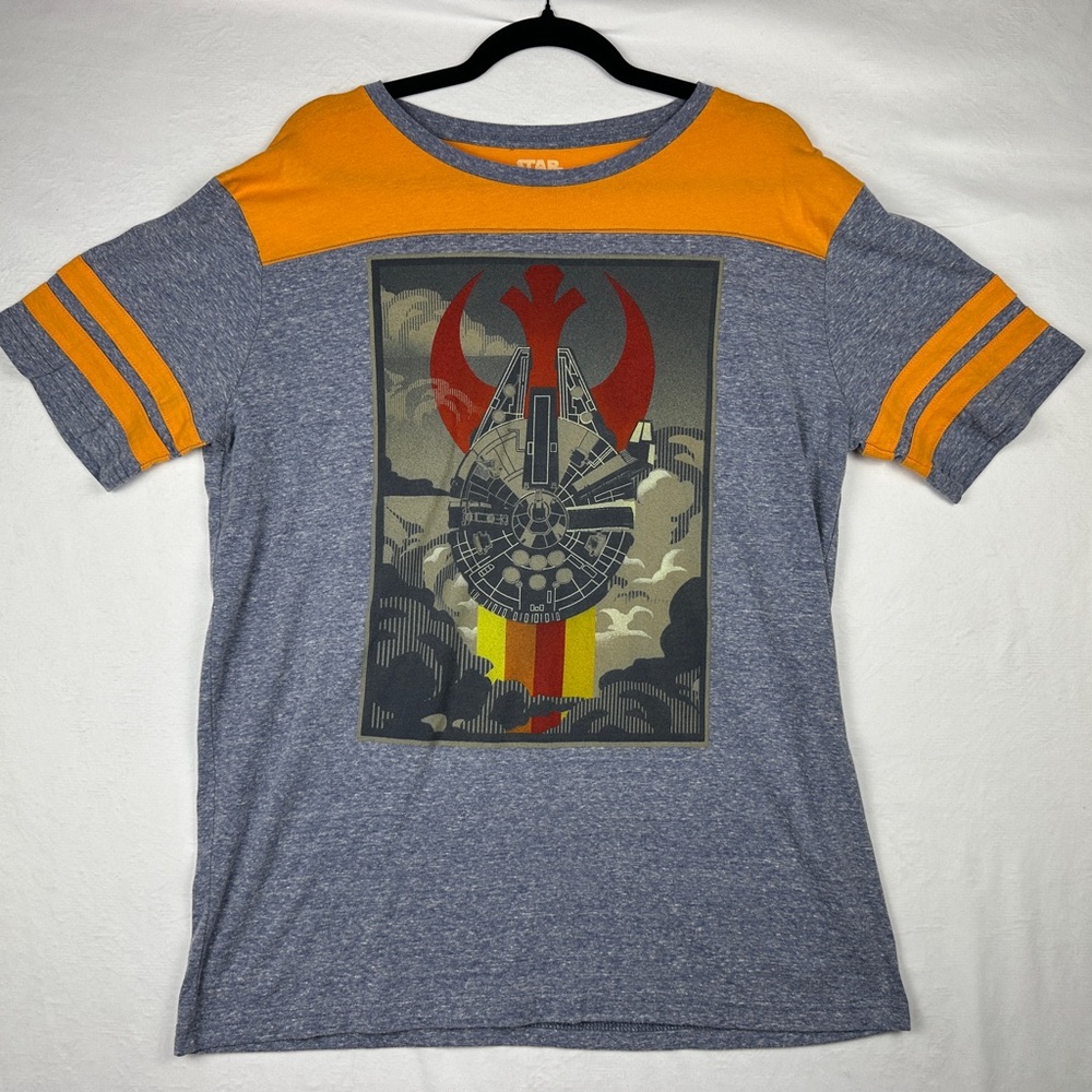 Star Wars Men's Gray and Orange Millennium Falcon Tee